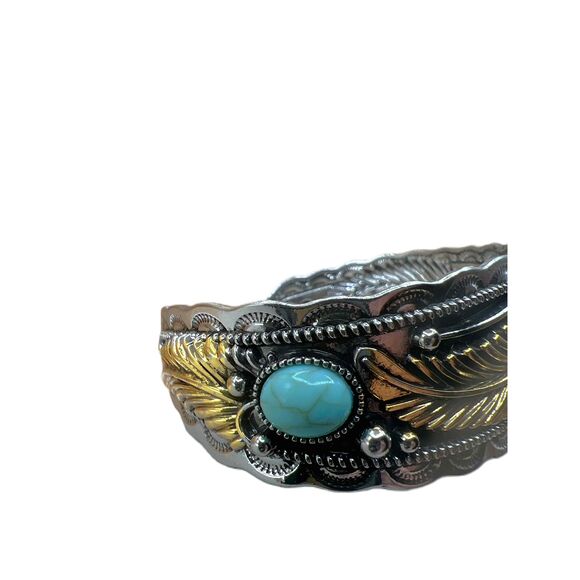 NEW Silver Gold Accents Faux Turquoise Stone Red Stone Boho Bracelet - Picture 5 of 11